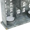 Décoration en métal pour bougies, village de maisons argenté, L52xH20cm | Floristik24.fr