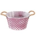 Floristik24 Zinc violet effet vintage avec poignées corde – Diamètre 24,5 cm, hauteur 14 cm