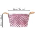 Zinc violet effet vintage avec poignées corde – Diamètre 24,5 cm, hauteur 14 cm | Floristik24.fr