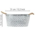 Zinc ovale décoratif avec motifs et poignées en corde 31x20x15cm | Floristik24.fr