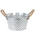 Floristik24 Coupe en métal zinc ronde avec poignées en corde Ø25cm H14cm