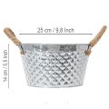 Coupe en métal zinc ronde avec poignées en corde Ø25cm H14cm | Floristik24.fr