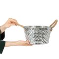 Coupe en métal zinc ronde avec poignées en corde Ø25cm H14cm | Floristik24.fr