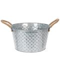 Floristik24 Bol rond en zinc avec anses en corde Ø28cm H16cm