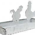 Floristik24 Plateau en zinc avec poules 30x12cm H15,5cm