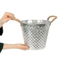 Pot en zinc motif losanges avec poignées en corde Ø24,5cm H21cm | Floristik24.fr