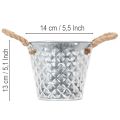 Petit seau en zinc avec poignées en corde Ø14,5cm H13cm | Floristik24.fr
