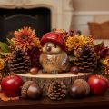 Figurine décorative oiseau en céramique avec bonnet rouge en forme de pomme 13 cm | Floristik24.fr