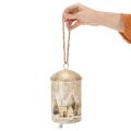Cloche décorative en métal blanc et or avec motif village d'hiver, 20 cm | Floristik24.fr