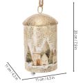 Cloche décorative en métal blanc et or avec motif village d'hiver, 20 cm | Floristik24.fr