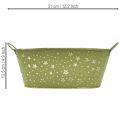 Bol ovale en métal vert, décoré d'étoiles et muni d'anses, 31 × 16 cm, H 12,5 cm | Floristik24.fr