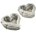 Plumes de coeur végétal coeur en pierre moulée gris blanc 13×12×6cm 2pcs | Floristik24.fr
